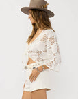 Dolman Sleeve Patchwork Tie Front Top