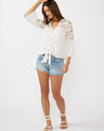Button Down Crochet Lace Tie Front Top