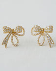 Vintage Inspired Pearl and Cubic Zirconia Bowknot Earrings
