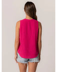 Embroidered Split Neck Sleeveless Top