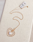Gold White Howlite Double Heart Necklace
