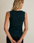 BOAT NECK SLEEVELESS SIDE SHIRRING DETAIL TOP
