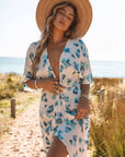 Floral Front Knot Kimono Sleeve Midi Dress