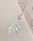 Rose Quartz Palm Leaf Pendant Necklace on Silver Chain