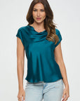 Solid Satin Top with Cowl Neck