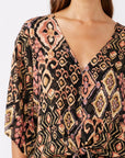 V-Neck Tie Front Kimono Sleeve Blouse