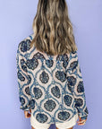 Blue Tribal Pattern Buttoned Front Loose Shirt