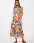 Smocked Ikat Cross Over Back Midi Dress with Slits
