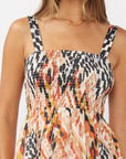 Smocked Ikat Cross Over Back Midi Dress with Slits