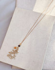 Tiger Eye & Pearl Branch Cluster Pendant Necklace - Gold
