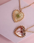 Pressed Flower Gold Heart Necklace