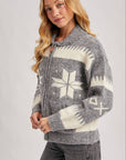 FAIR ISLE FUZZY KNIT FRONT ZIPPER CARDIGAN
