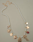 Pearl Beaded Bow Strawberry Cherry Necklace