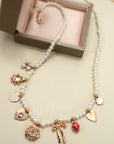Pearl Beaded Bow Strawberry Cherry Necklace