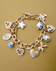 Ceramic Porcelain Heart Bow Pearl Charm Bracelet