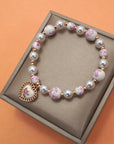Pink Ceramic Porcelain Pearl Mix Heart Bracelet