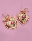 Rose Ceramic Porcelain Bow Drop Earrings