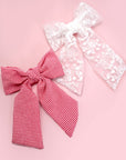 Pretty Organza Checker Bow Ribbon Hair Clips