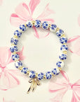 Bow Charm Floral Porcelain Blue Bracelet