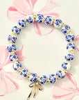 Bow Charm Floral Porcelain Blue Bracelet