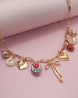 Charm Necklace-bow Toile Floral Heart Rhinestone