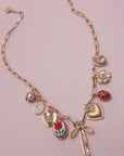 Charm Necklace-bow Toile Floral Heart Rhinestone