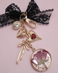 Bag Charm-dried Flower Bow Heart Rhinestone
