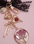 Bag Charm-dried Flower Bow Heart Rhinestone