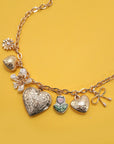 Charm Necklace-heart Locket Porcelain Flower Bow