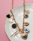 Charm Necklace-heart Clock Bow Lock Charms