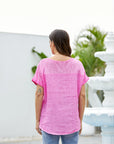 Breezy V-Neck Linen Tee Fuchia