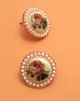 Vintage Porcelain Floral Stud Earrings