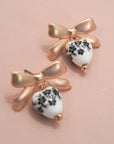 Vintage Porcelain Floral Bow Drop Earrings