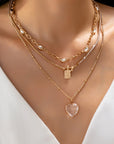 Multi Layered Rhinestone Heart Charm Necklace
