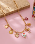 Gold Figaro Chain Multi-charm Statement Necklace