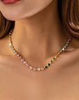 Rainbow Bezel-set Gemstone Tennis Necklace