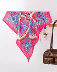 Vibrant Pink Floral Silk-feel Scarf
