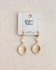 Matte Gold Pearl Leaf Drop Earrings