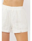 Embroidered Floral Eyelet Side Pocket Shorts