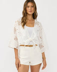 Dolman Sleeve Patchwork Tie Front Top