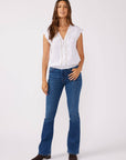 Embroidered Button Front Cutout Top