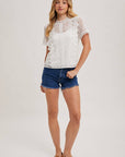 Mock Neck Button Back Lace Top