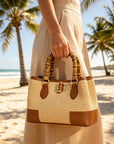 Small Bamboo Bag – Genuine Leather and Vienna Raffia Nero