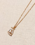 CZ Sailboat Charm Gold Necklace with Pearl