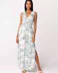 Tropical Sleeveless Tie Back V Neck Maxi Dress