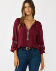 Embroidered Raglan Split Neck Blouse