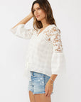 Button Down Crochet Lace Tie Front Top