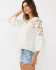 Button Down Crochet Lace Tie Front Top