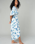 Floral Front Knot Kimono Sleeve Midi Dress