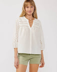 3/4 Sleeve Cotton Clip Dot Button-Down Blouse